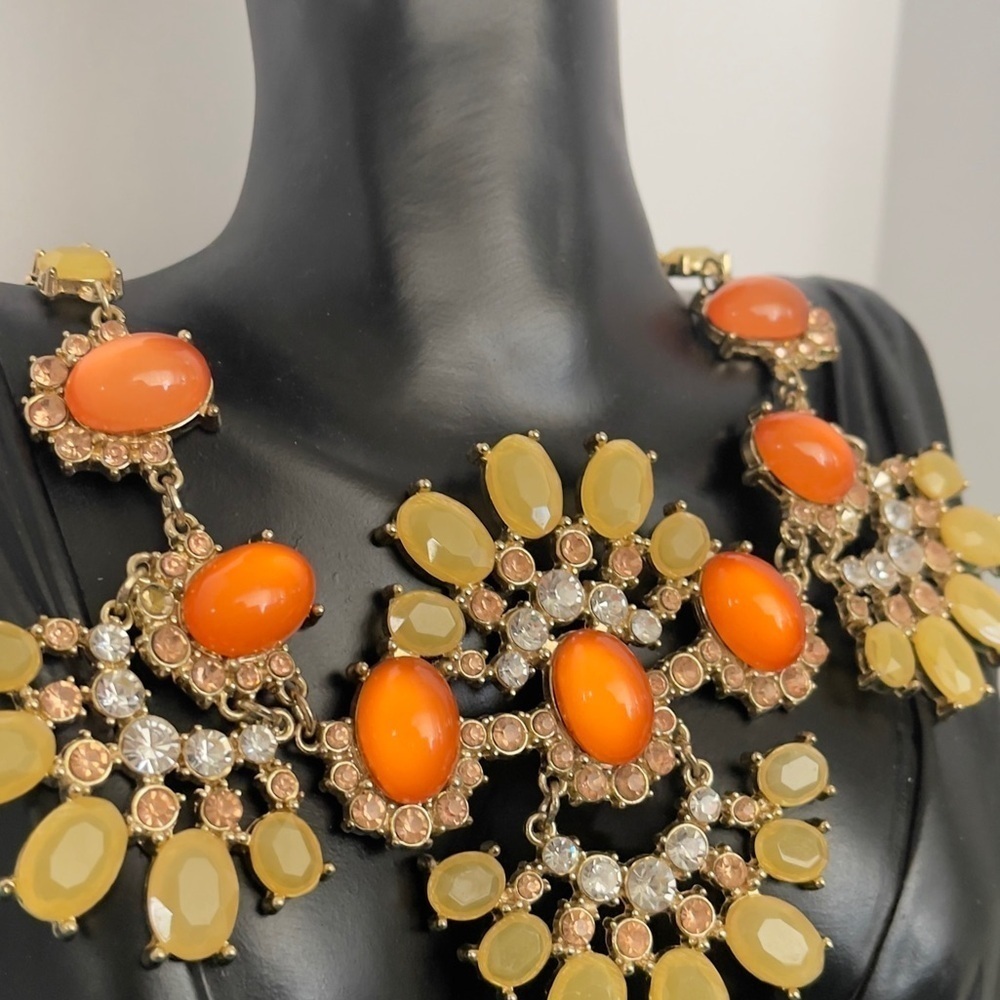 Talbots Statement Orange Yellow Cabochon Necklace - image 3